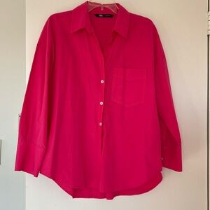 Zara hot pink women’s button down shirt. New.  Size  L